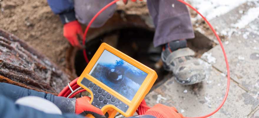 Plumber using a camera for pipe inspection in Lawrenceville, GA.